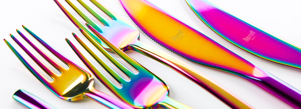 rainbow titanium flatware by Mepra